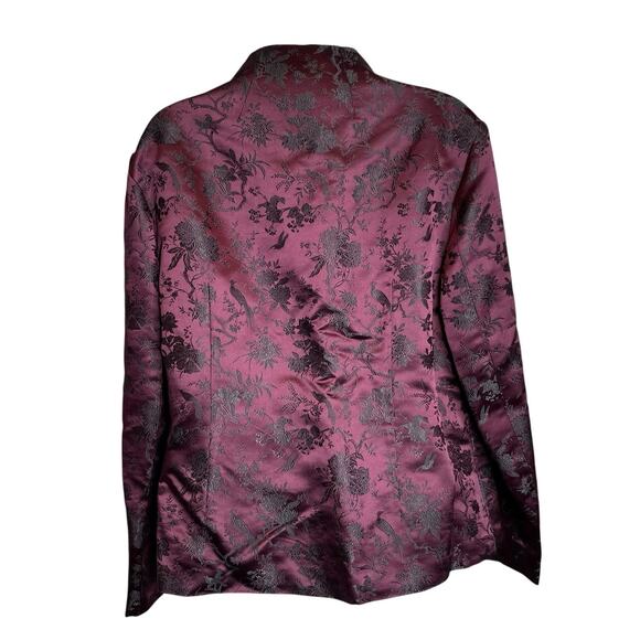 Vintage Silk Box Women's Burgundy Jacquard Asian Print Jacket Size 12 Regal Chic - Picture 2 of 10